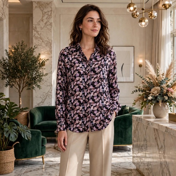 Vince Tops - Vince Floral Print Silk Long Sleeve Button Up Blouse Top Womens XS‎